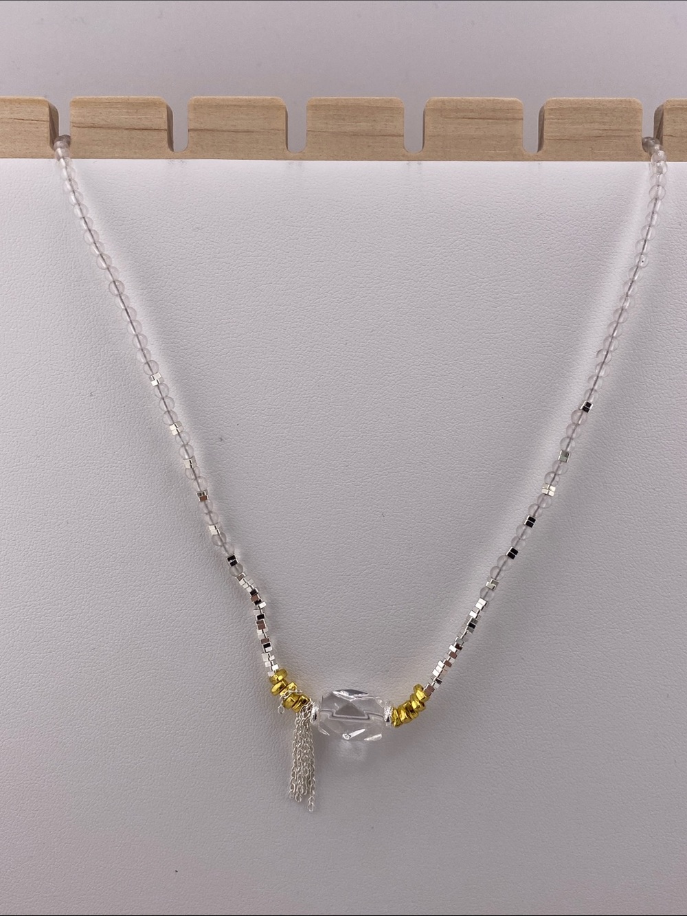Authentic Clear Quartz Faceted Lantern Pendant Tassel Beaded Necklace